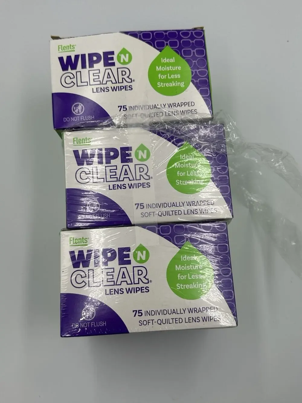 Flents Wipe N Clear Lens Wipes 75 Count X 3 Individually Wrapped Soft 225 Wipes